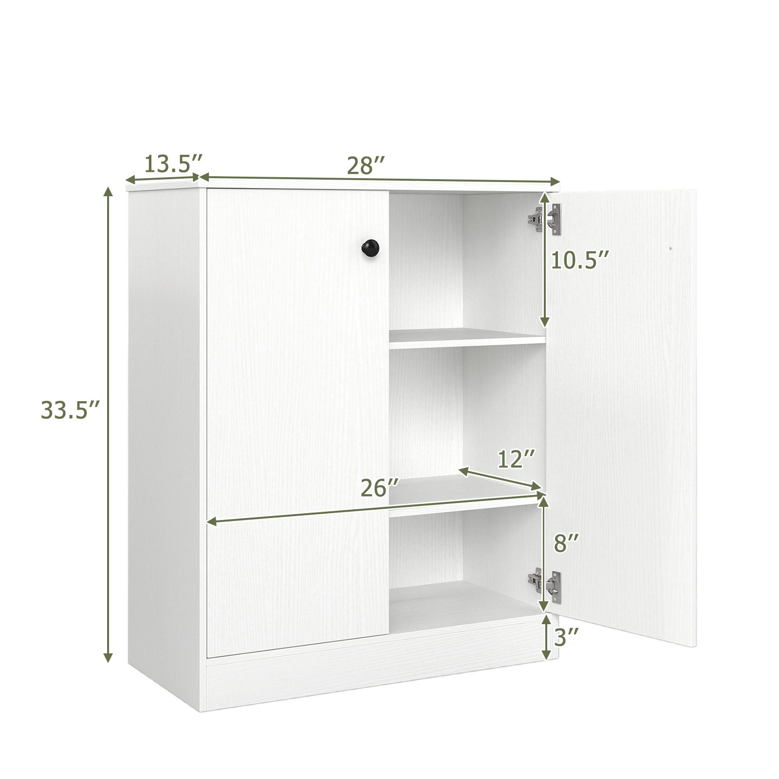 SlickBlue Unisex 2 Door Wood Storage Cabinet with 3 Tier Shelves