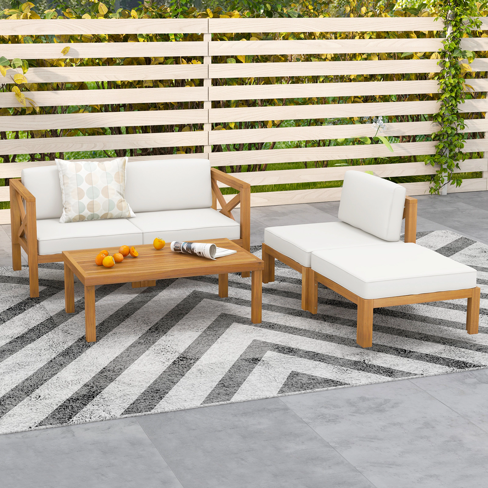 LJG 5 Piece Outdoor Conversation Furniture Set with 3 Chairs 1 Ottoman and 1 Coffee Table