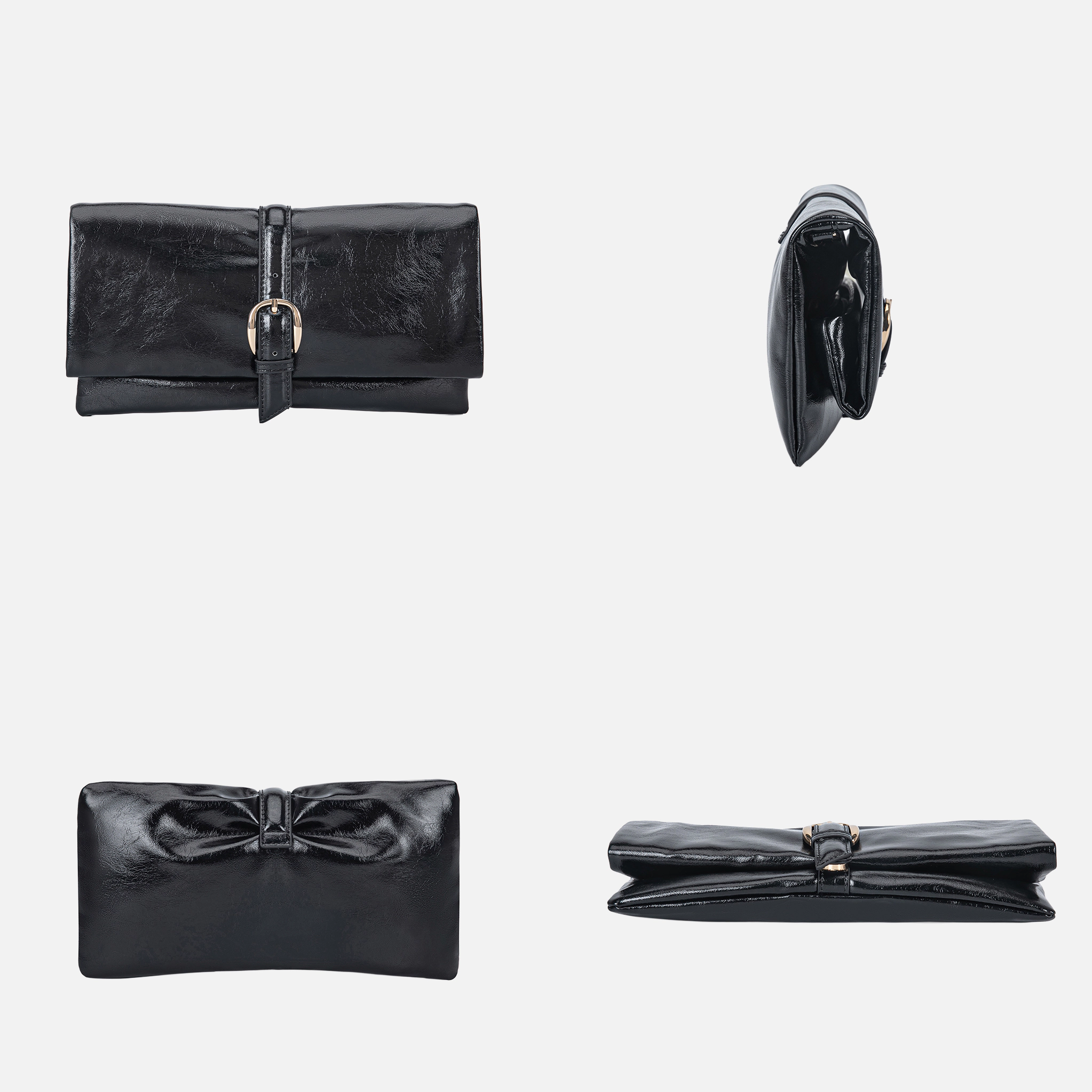 J'OMOR by Mia Koumei Vegan Leather Bow Clutch with Adjustable Strap