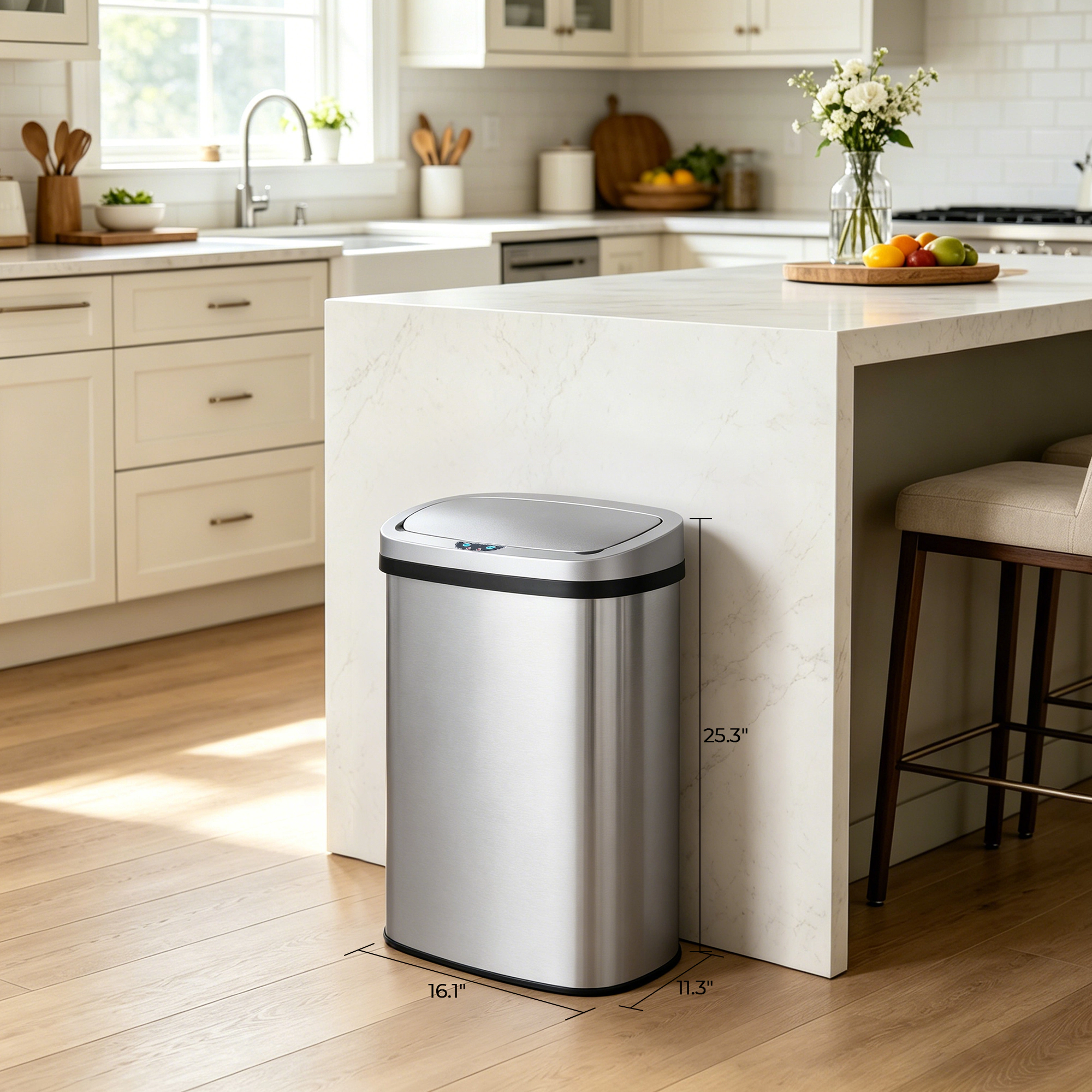 Innovaze 13 Gal./50 Liter Stainless Steel Oval Motion Sensor Trash Can for Kitchen