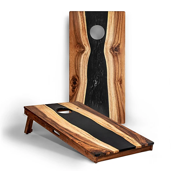 Elakai  The River Epoxy Resin With Live Edge Acacia Pathfinder Art Cornhole Boards