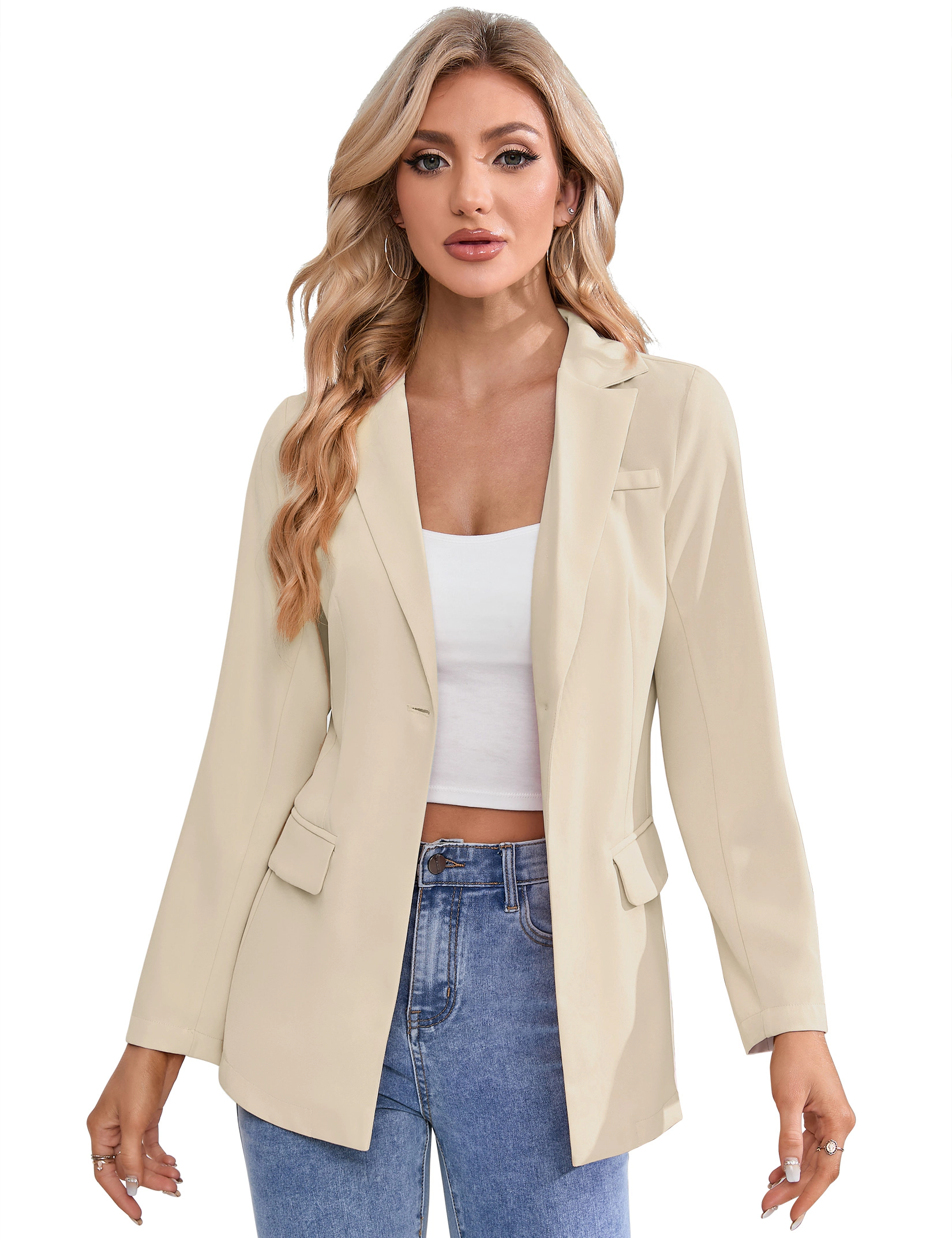 KOJOOIN Women's Notched Lapel Blazer One Button Relaxed Fit Business Casual Suit Jacket with Pockets
