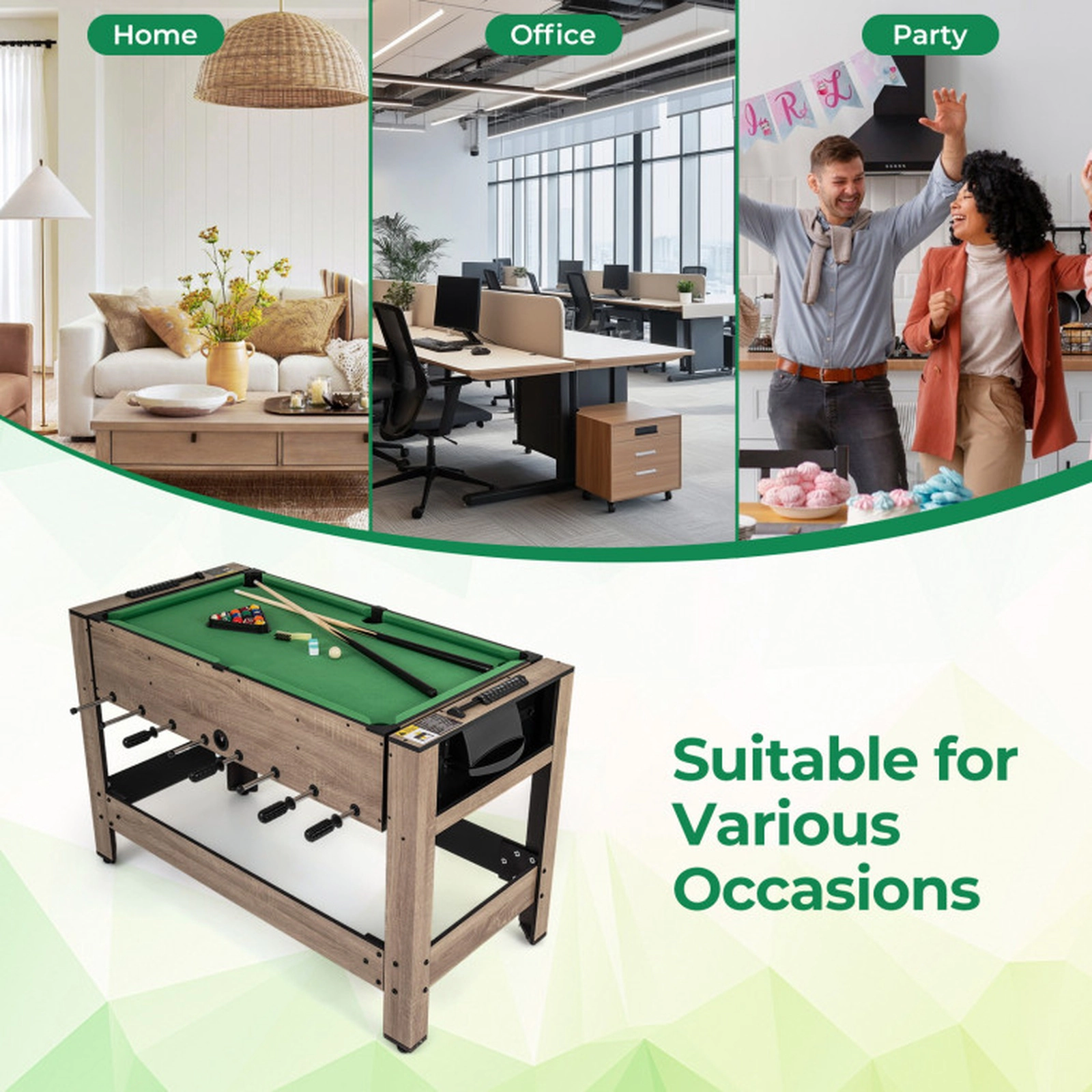 SUGIFT Brown 2-in-1 Swivel Game Table with Foosball and Velvet Pool Surfaces 49-in W 24-in D 35-in H
