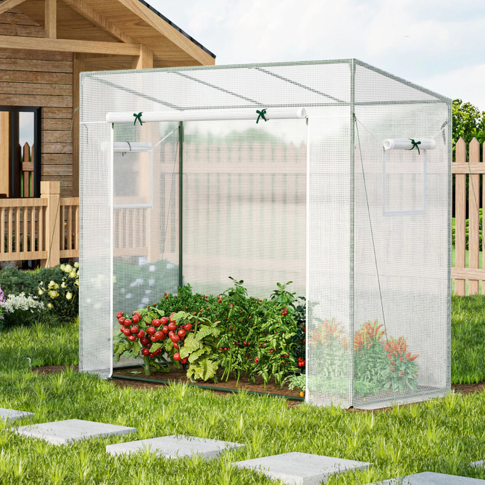 SUGIFT 6.6-ft x 2.5-ft Walk-in Greenhouse with PE Cover Roll-Up Zipper Door and 2 Mesh Screen Windows
