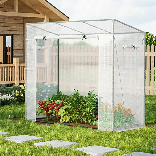 SUGIFT 6.6-ft x 2.5-ft Walk-in Greenhouse with PE Cover Roll-Up Zipper Door and 2 Mesh Screen Windows