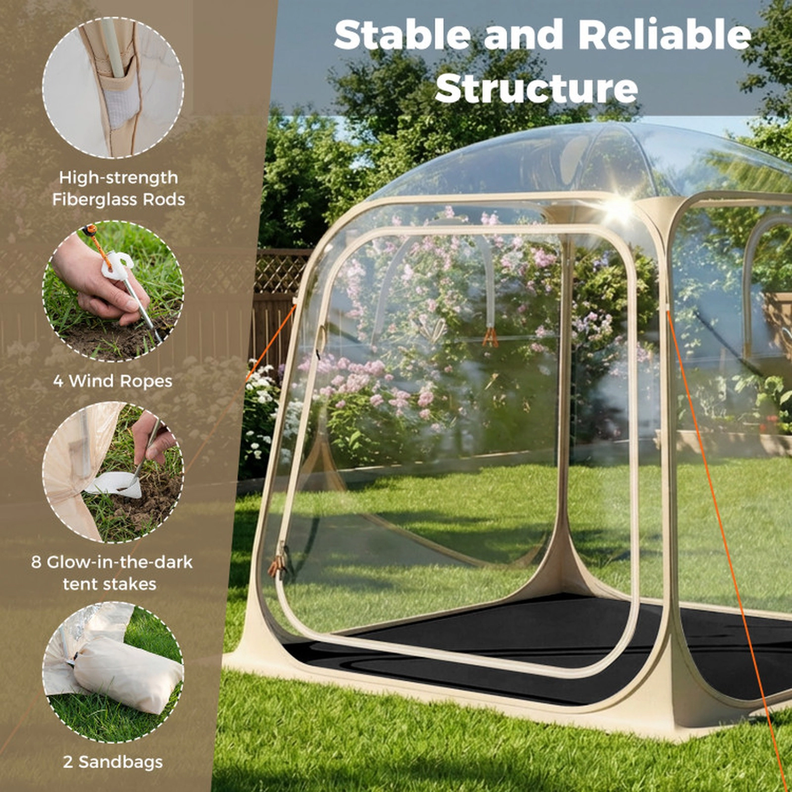 SUGIFT Pop Up Clear Bubble Sports Tent Pod with Sealed Floor 7 x 7FT Transparent