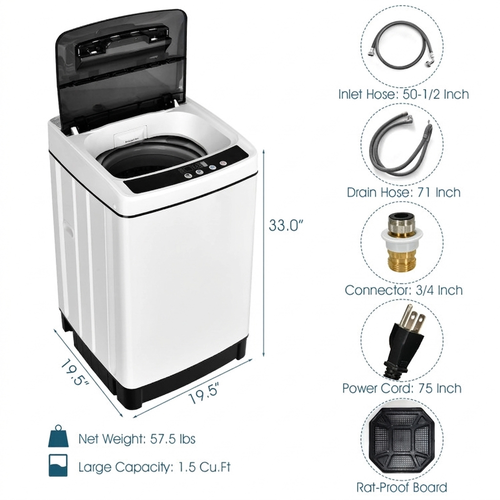 SUGIFT 1.5-cu ft 11-lb Full Automatic Washing Machine with 8 Programs 10 Water Levels and Child Lock