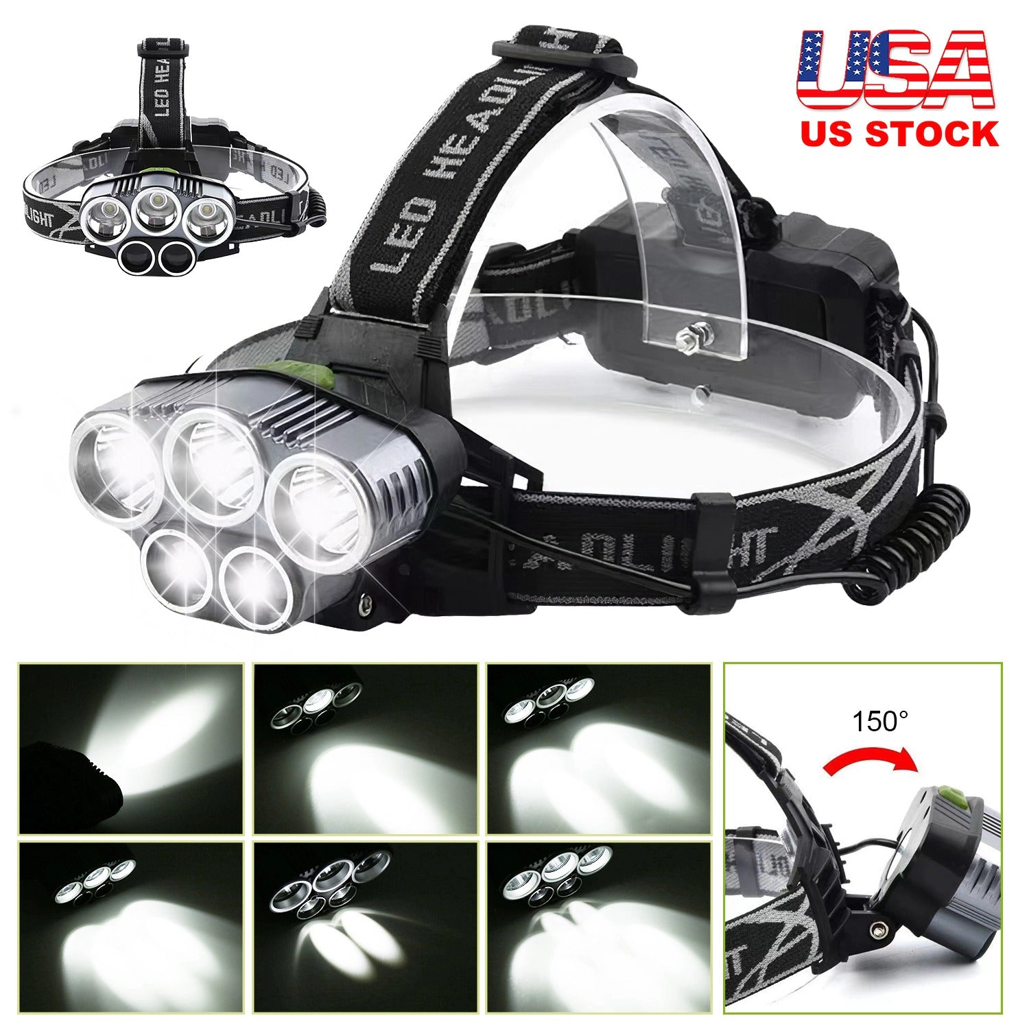GBruno 5-Piece Rechargeable LED Headlamp Set