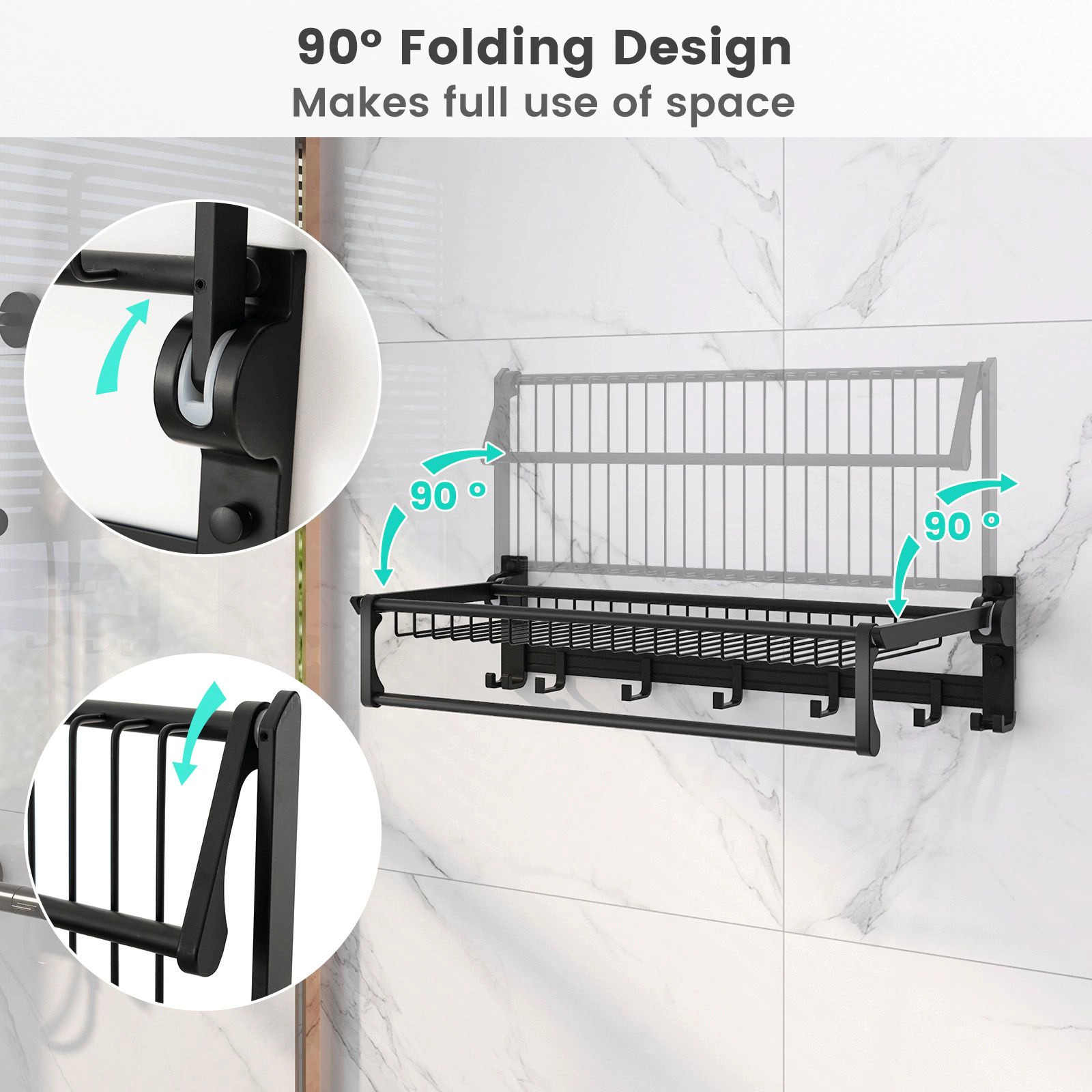 SlickBlue Wall Mounted Towel Rack with Hooks and Storage Basket