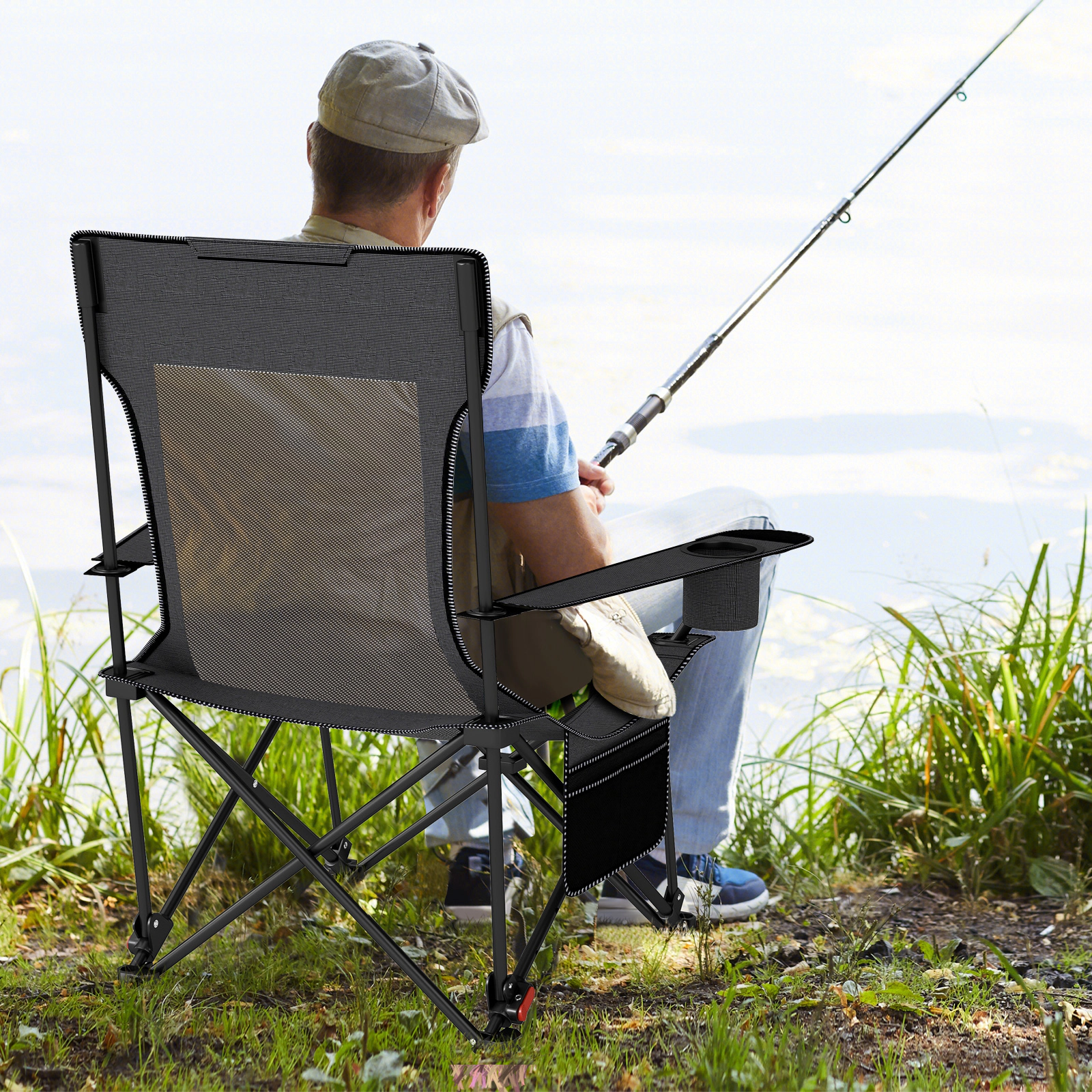LJG Reclining Camping Chair with Removable Footrest and Adjustable Backrest