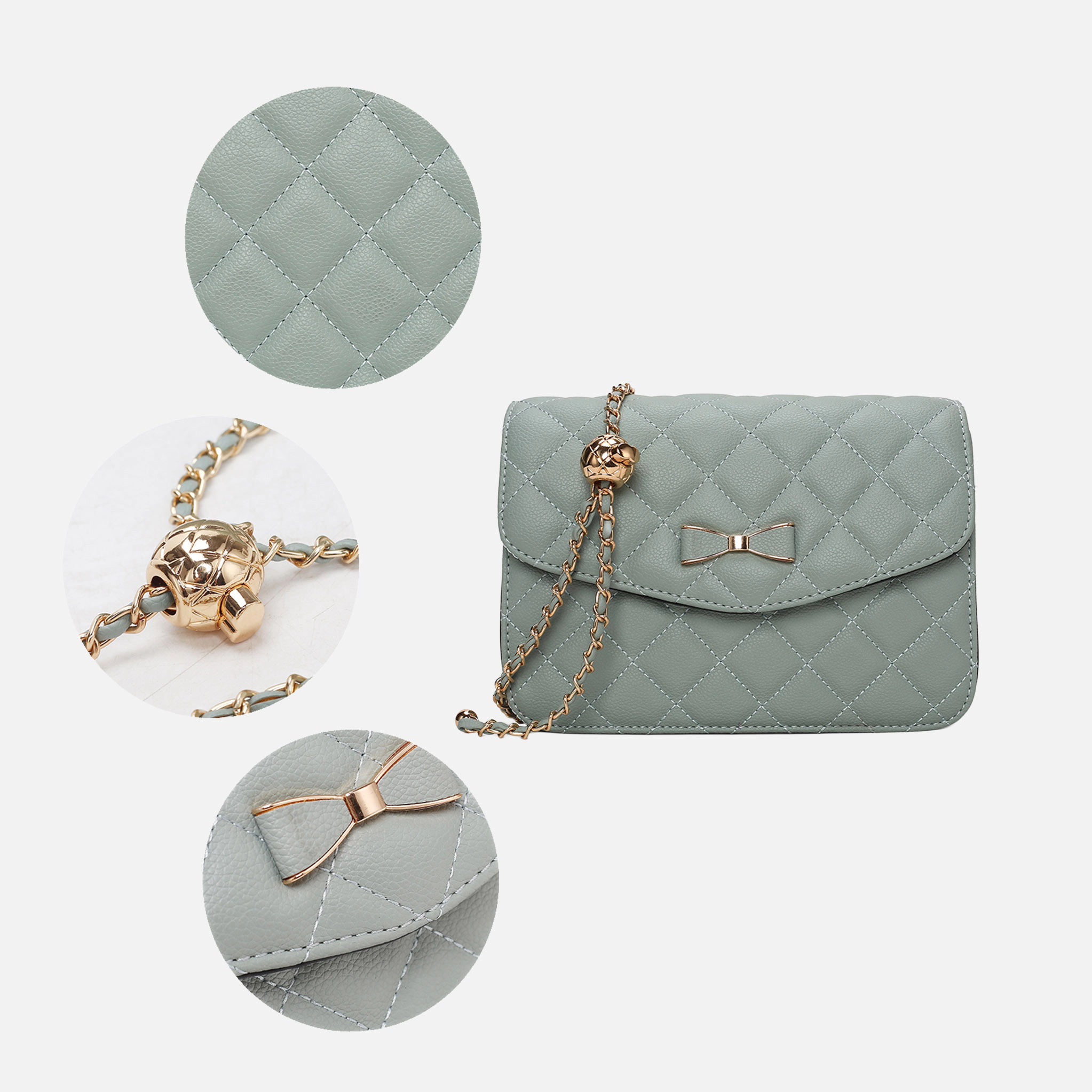 Mia K Collection Blossom Quilted Vegan Leather Shoulder Bag Set - Large + Mini, Gold-Tone Hardware