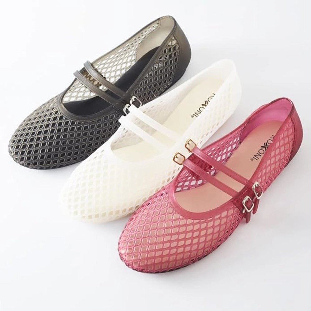 Roxoni Women’s Double Strap Jelly Mary Jane Ballet Flats