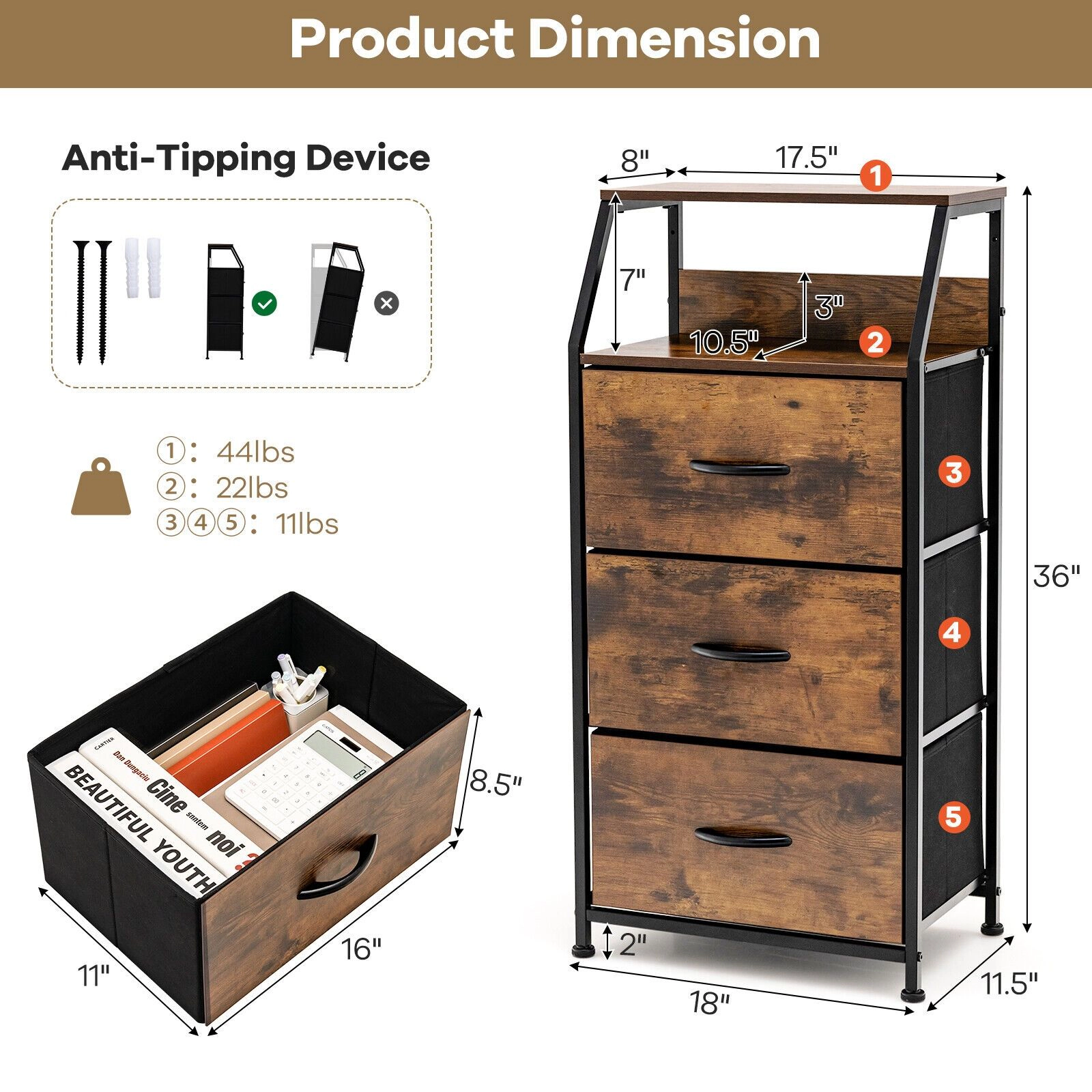 SlickBlue Fabric Drawer Dresser with Metal Frame Storage Cabinet