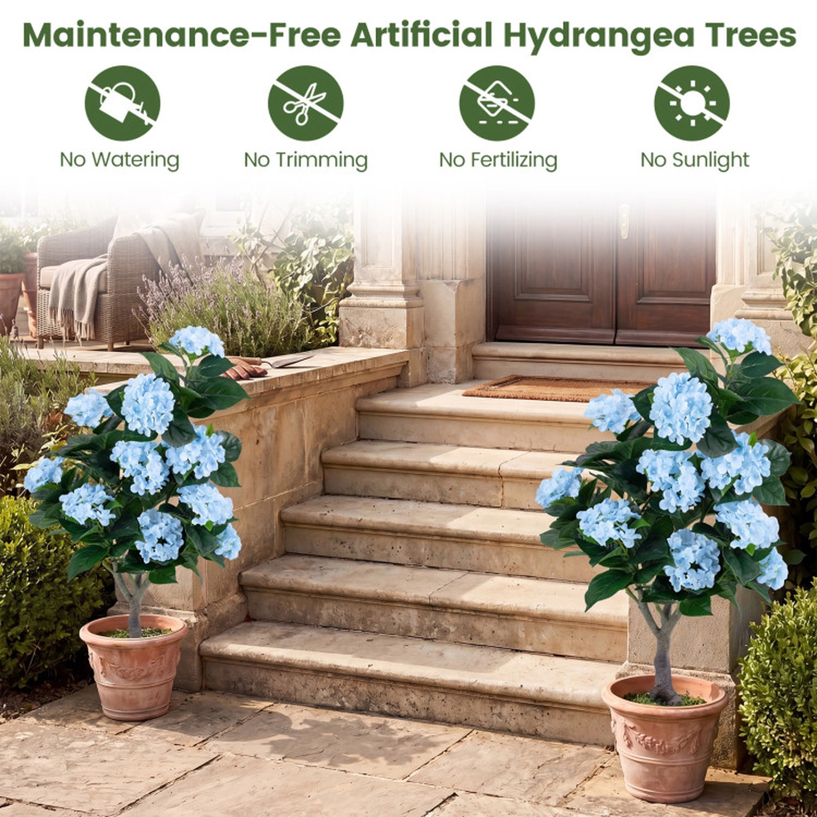 SUGIFT 43.5-in Artificial Hydrangea Tree 2-Pack with 11 Flowers Blue/Pink/Purple/White & Green & Black