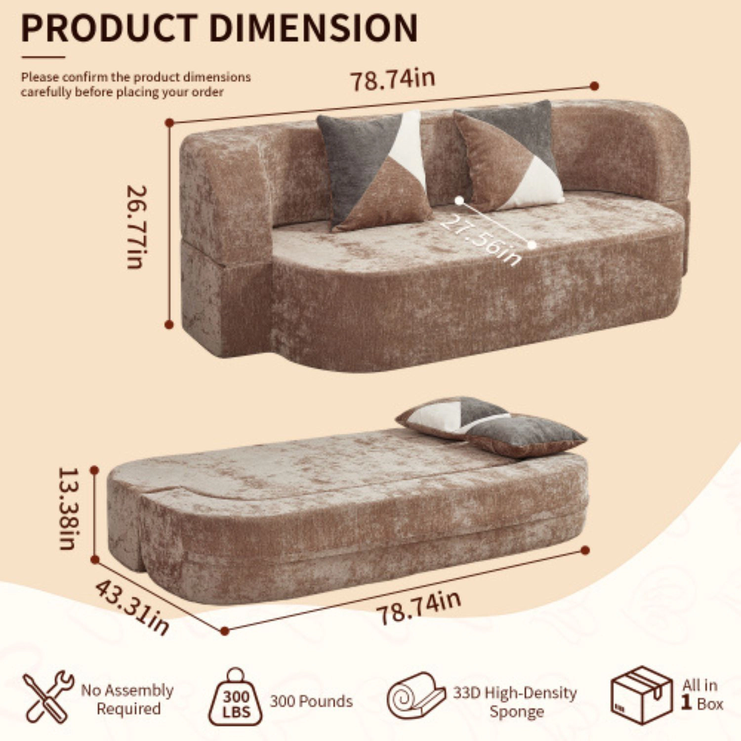 GOODSILO Convertible Folding Floor Sofa Bed Multi Functional