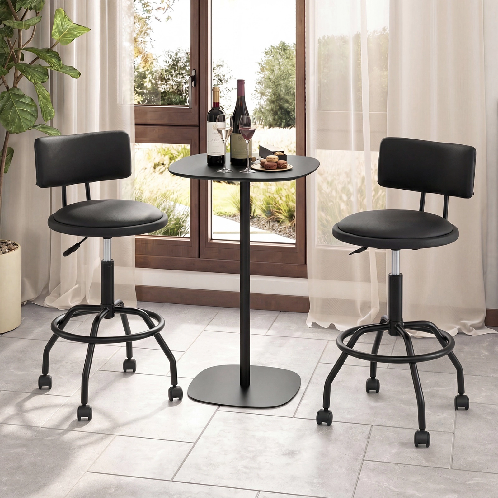 SUGIFT Modern Swivel Height Adjustable Bar Stools with Backrest 330-lb Capacity Black