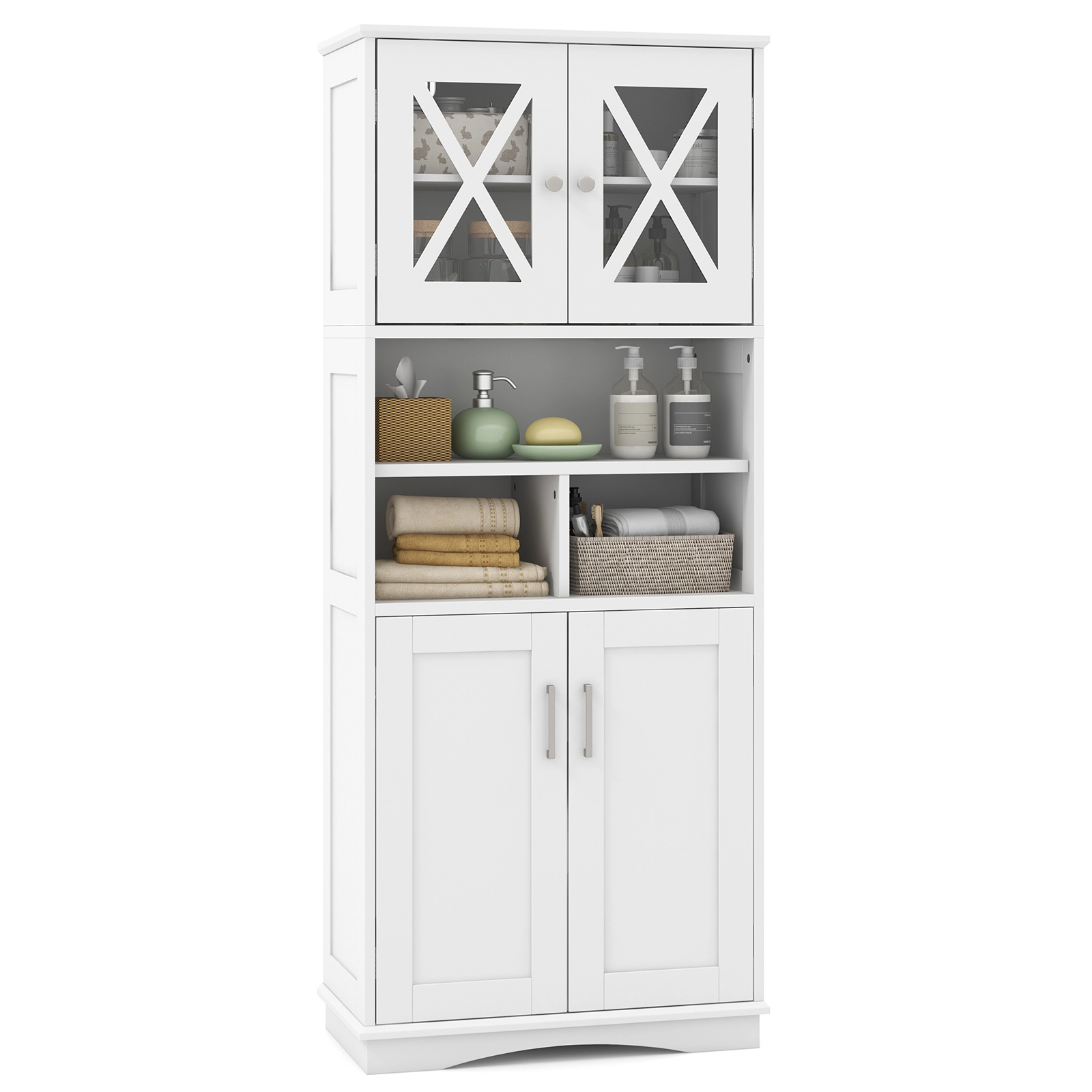 Glintex 57-Inch Bathroom Storage Cabinet with Acrylic Doors and 3 Open Shelves