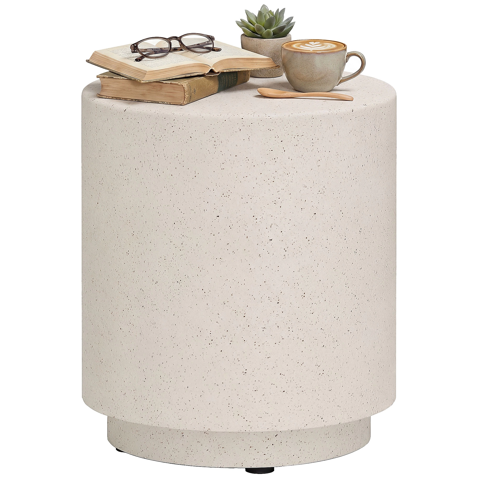 HONGGE Lightweight Accent Table with Concrete Finish Round Side