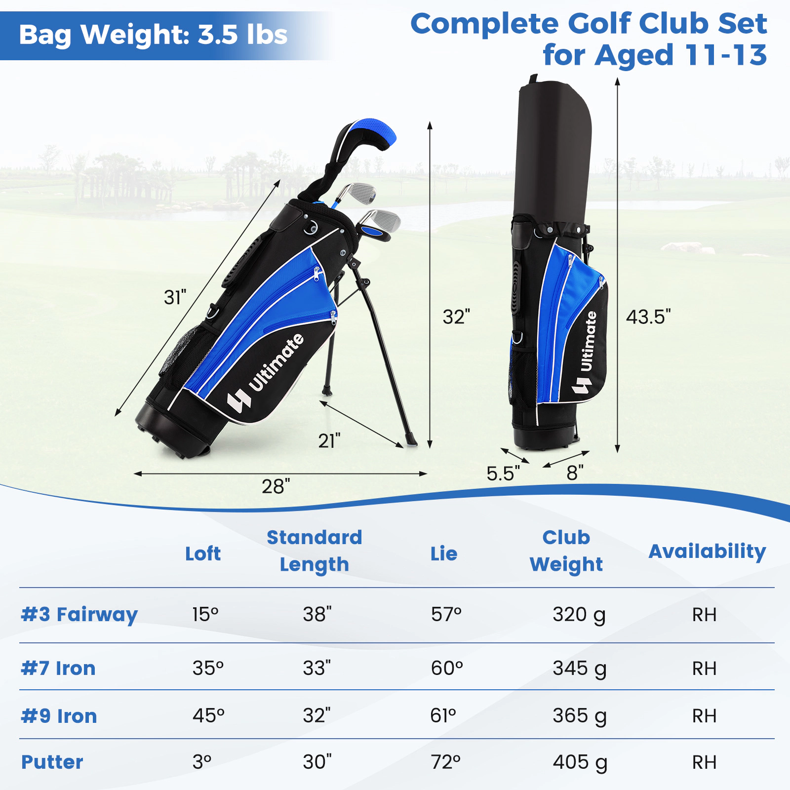 LJG Complete Golf Club Set for Children Age 11-13