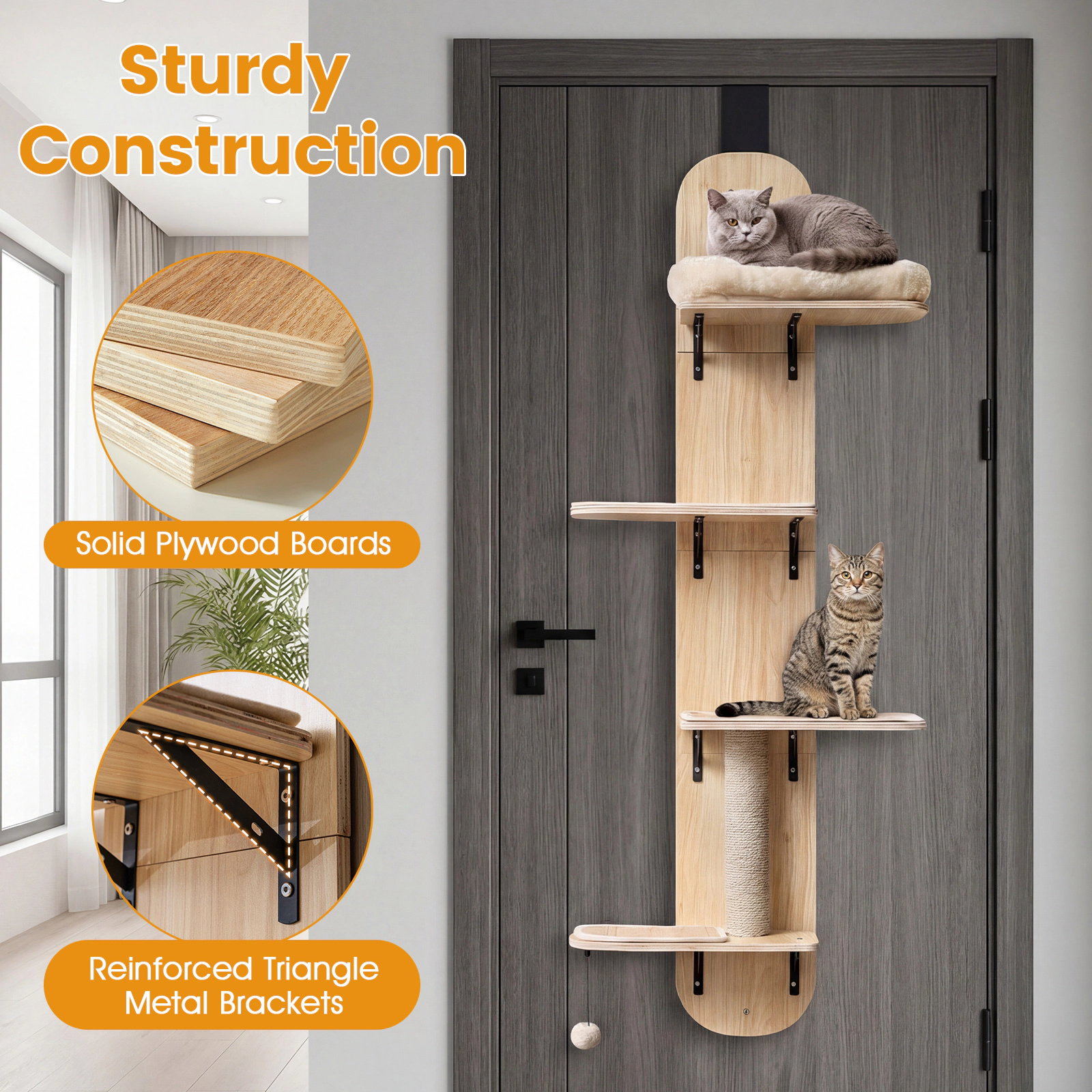 Glintex Door-Hanging Cat Climber with 5 Adjustable Heights and Plush Perch Bed