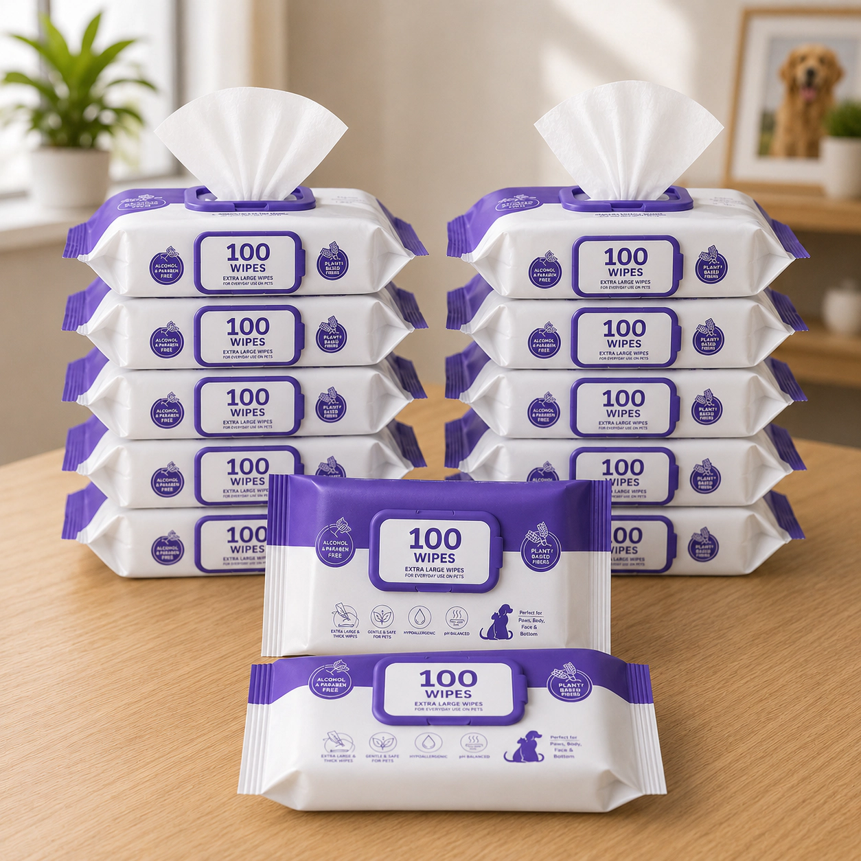 Pursonic Pet Care Lavender Scented Cleaning Wipes for Dogs & Cats, Extra Large Pet Wipes 12 Packs (1200 Count)