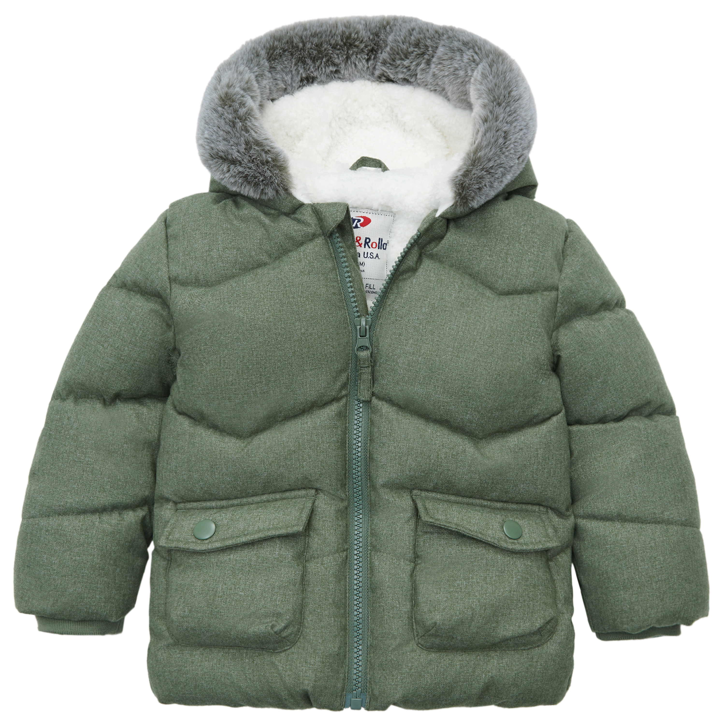Rokka&Rolla Baby Boys Mini Fur Trim Hooded Puffer Jacket