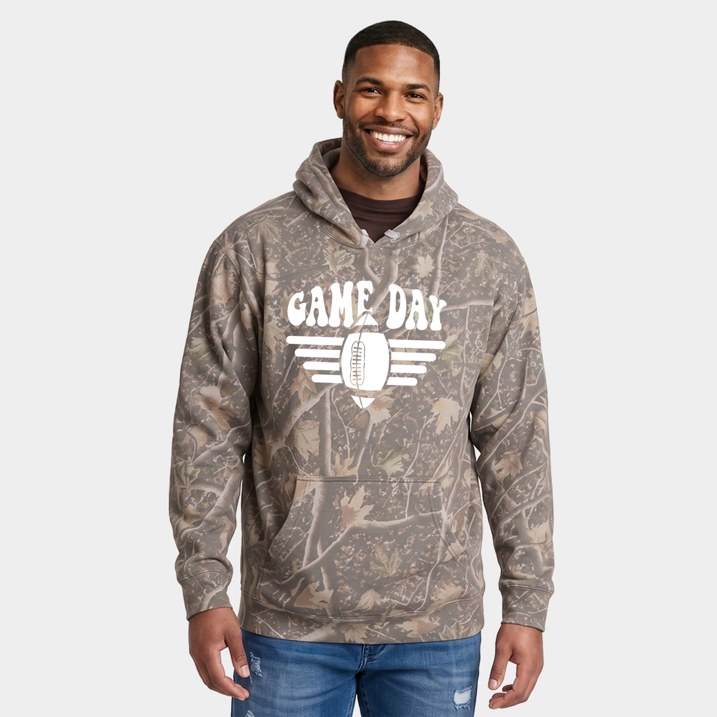 Simply Sage Market - Men's Camo Hoodie Football Game Day Stripes