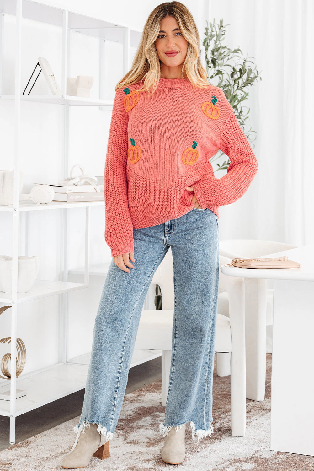 Threaded Pear Women's Kirahira Embroidered Thanksgiving Holiday Sweater