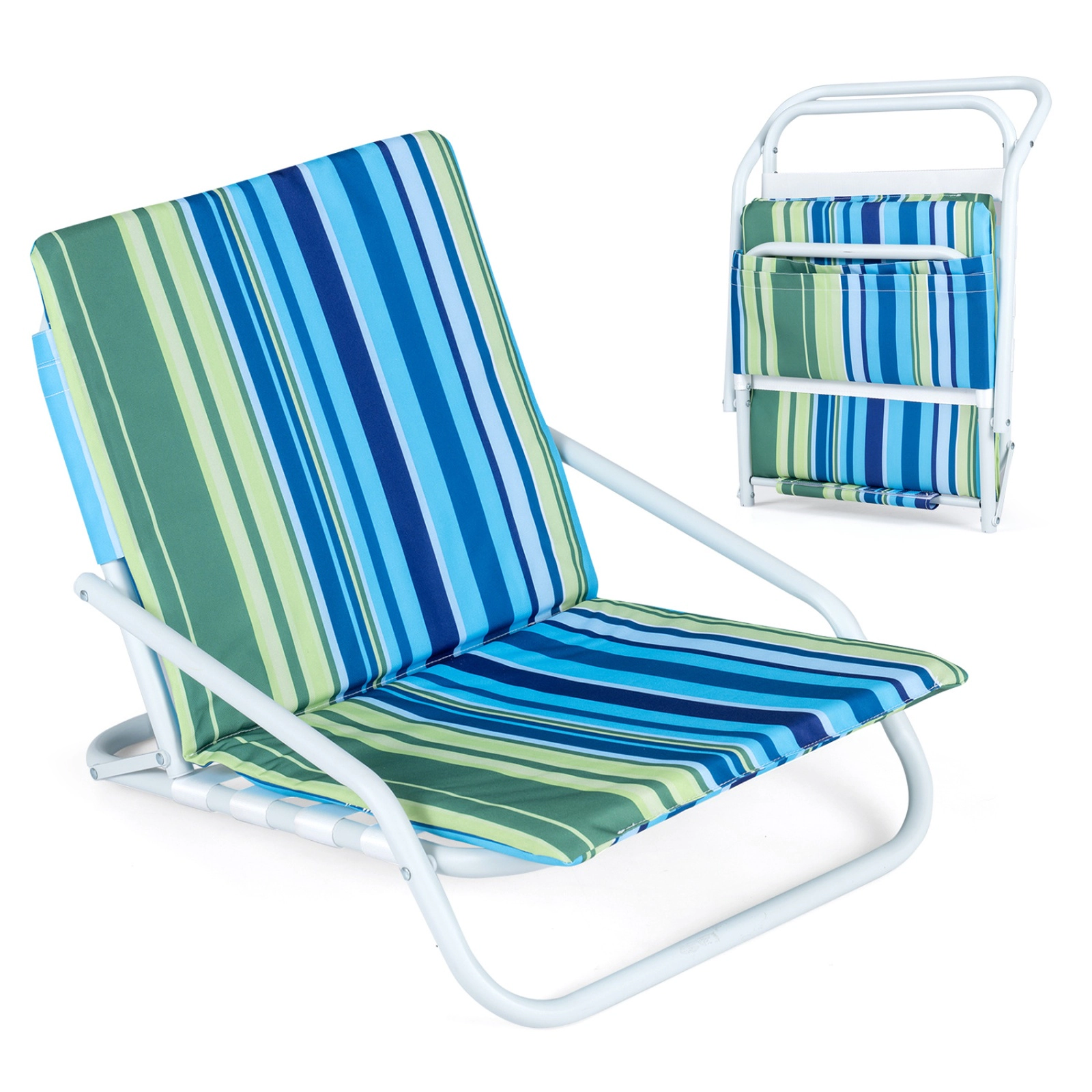 SUGIFT Navy Sponge Padded Seat 440-lb Set of 2 Folding Beach Chairs