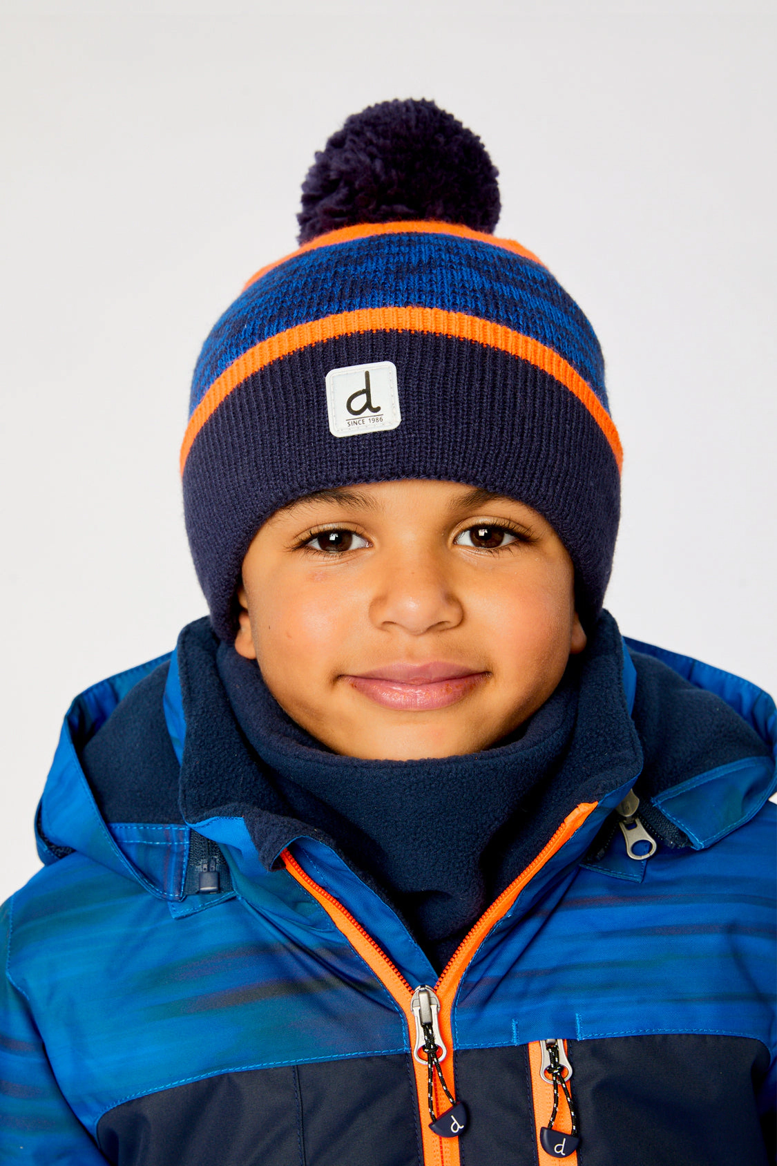 Deux par Boys Color Block Winter Knit Hat with Pompom