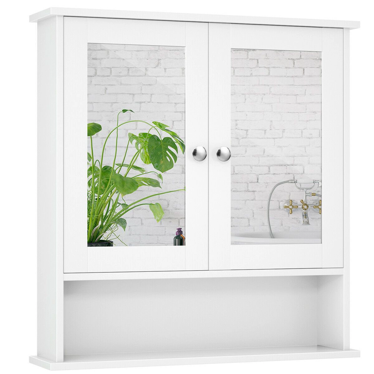 SlickBlue Double Door Mirrored Bathroom Storage Cabinet, White