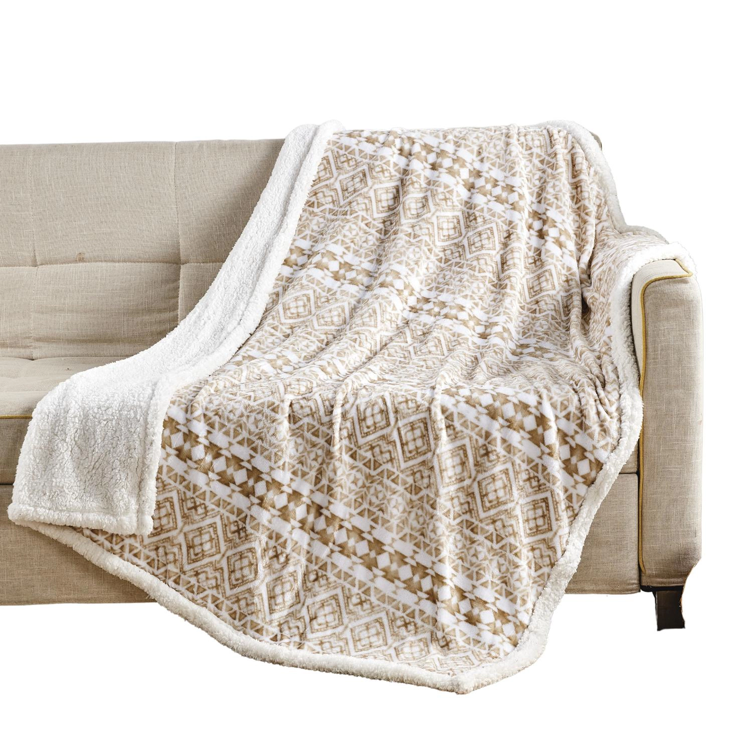 Plazatex Tala with Sherpa Plush Decorative All Season Plum Throw Blanket 50" x 60" Beige