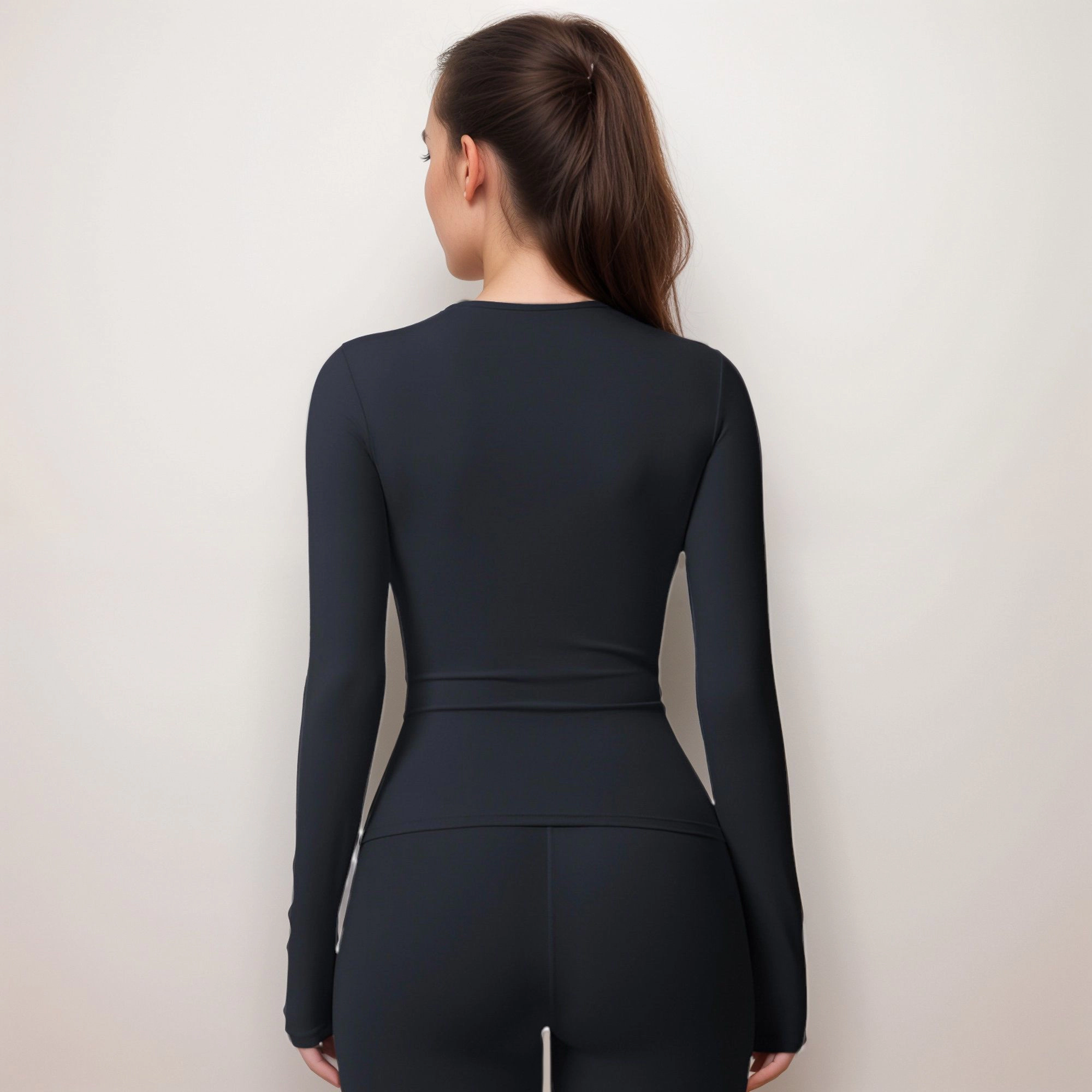 Anna-Kaci Women's Active Top with Crew Neckline Seamless Fitted Silhouette and Thumbhole Cuffs