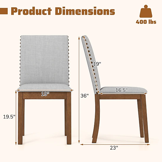 LJG Set of 2 Upholstered Dining Chairs with Padded Seat for Living Room