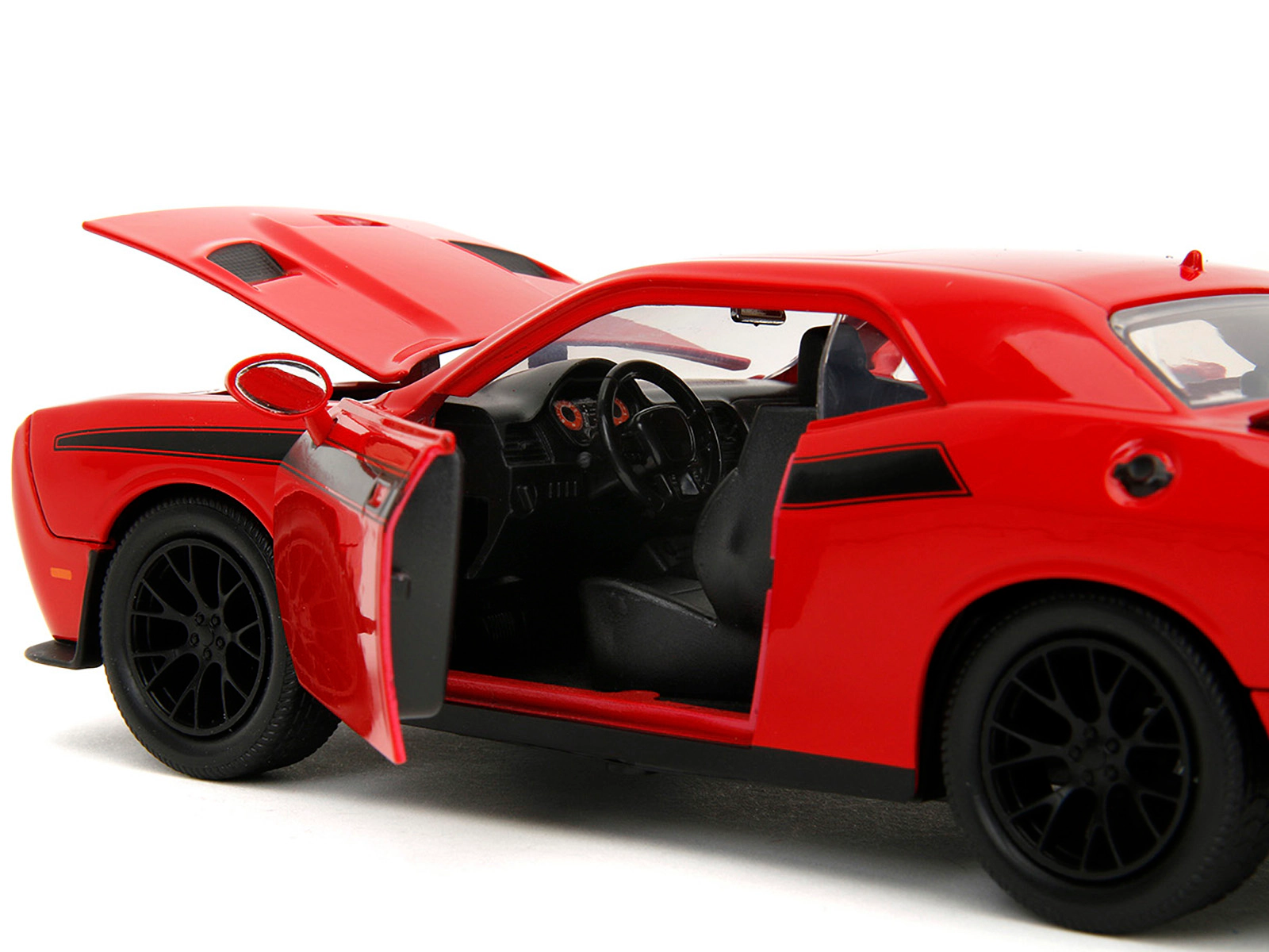 Jada 2015 Dodge Challenger Red with Black Stripes and Glenn Diecast Figure "The Walking Dead" (2010-2022) TV