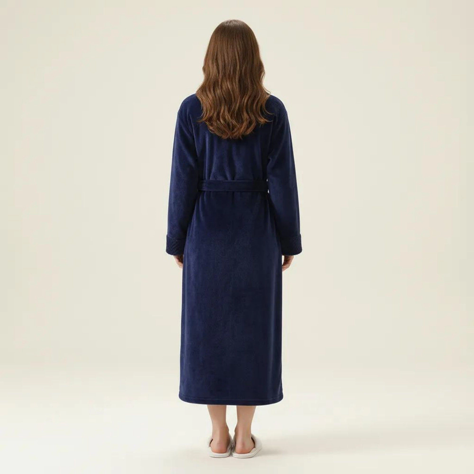 Anna-Kaci Women's Long Plush Robe with Shawl Collar Tie Waist Belt Front Pockets Soft Fleece