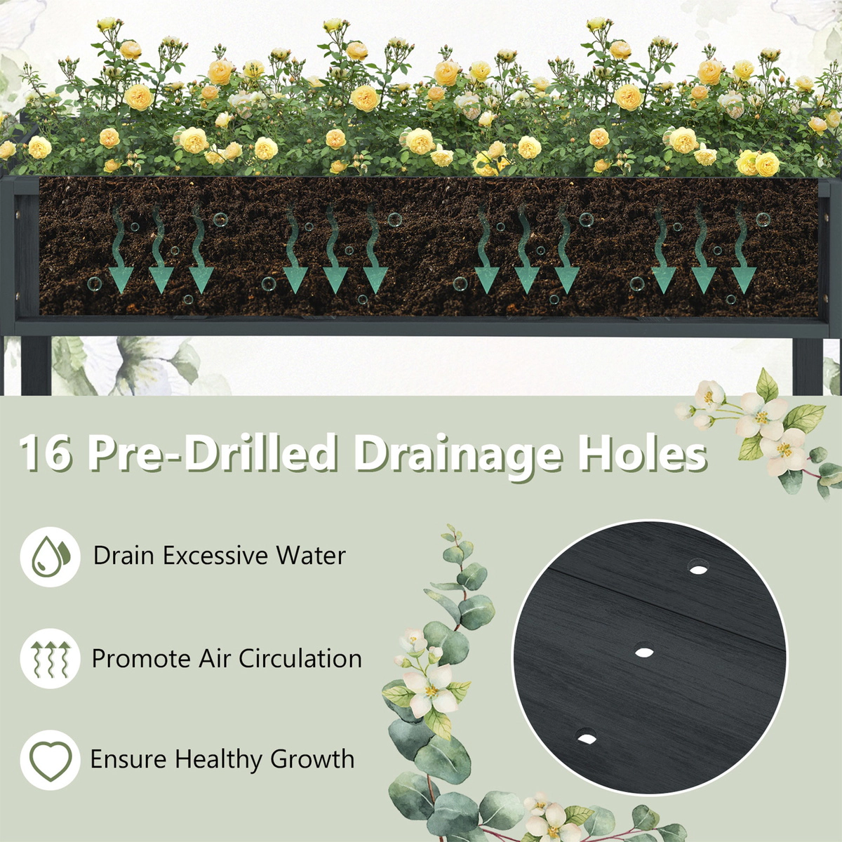 SUGIFT 47-in 110-lb Capacity Black HIPS Poly Wood Elevated Raised Garden Bed with Legs and 66-lb Storage Shelf