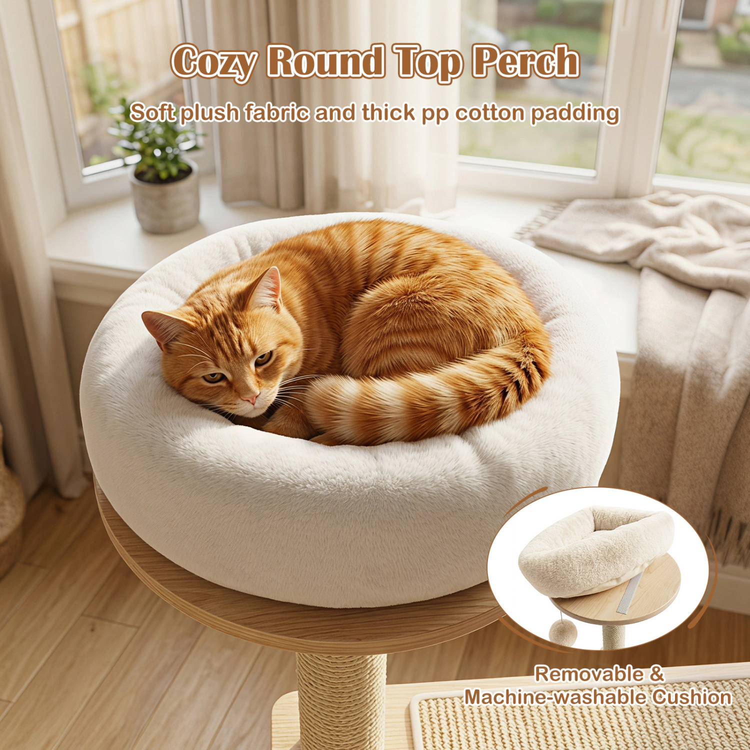 LJG 40" Solid Wood Cat Tree with Space Capsule & Sisal Posts and Scratching Board