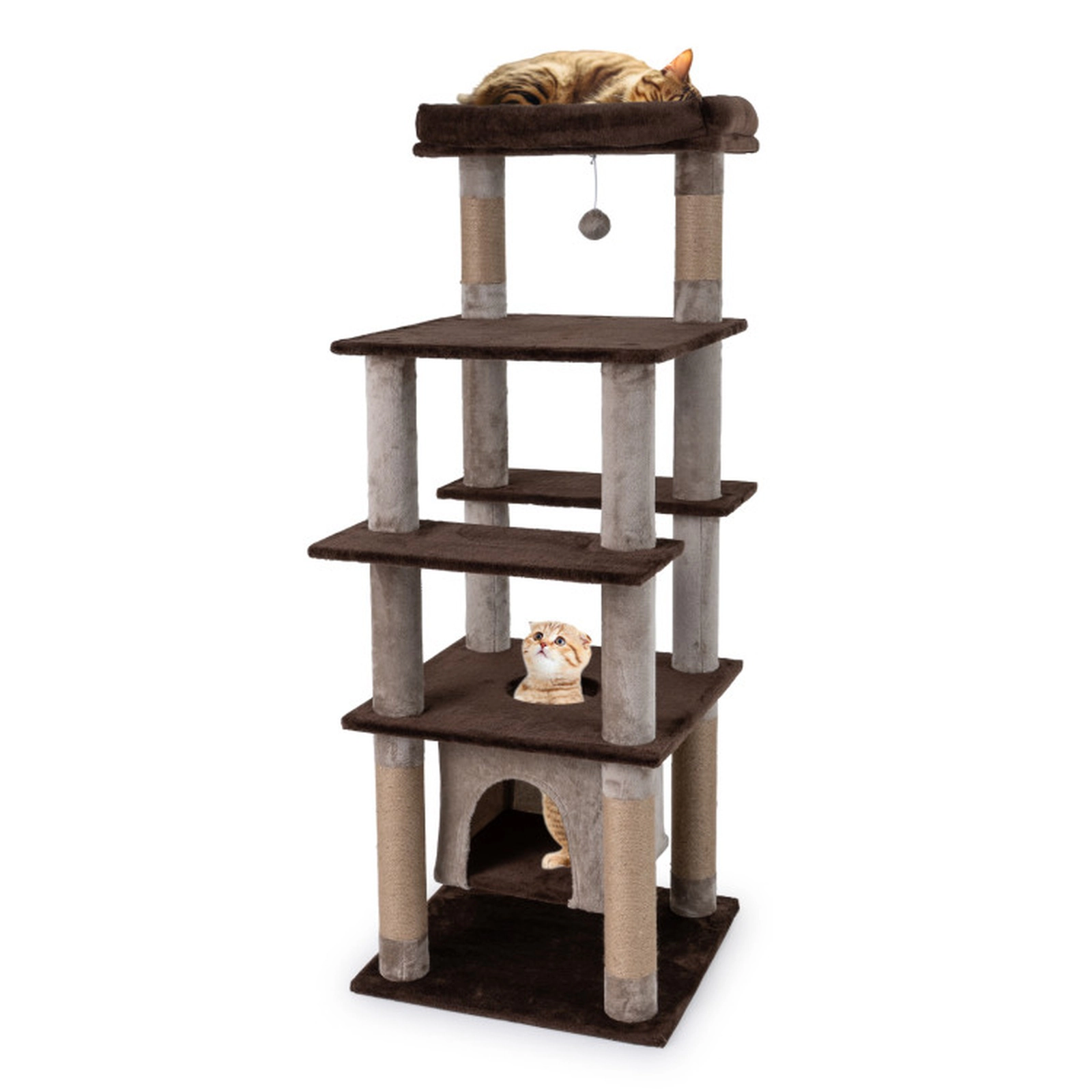 SUGIFT Brown Multi-Level Cat Tree with Swaying Aerial Condo and Top Perch 22-in W 22-in D 58-in H 22-lb Per Tier