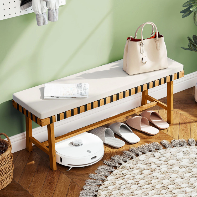 Hivvago 48 Inch Acacia Wood Outdoor Bench With Thick Padded Seat Cushion