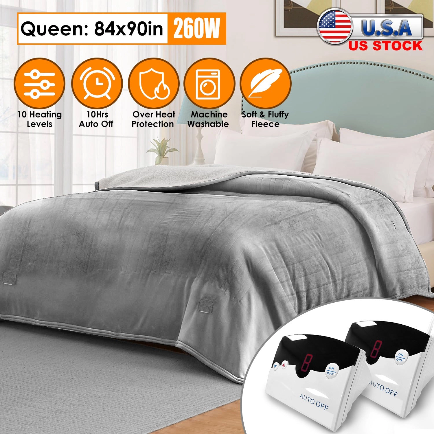 GBruno Dual-Control Heated Fleece Blanket