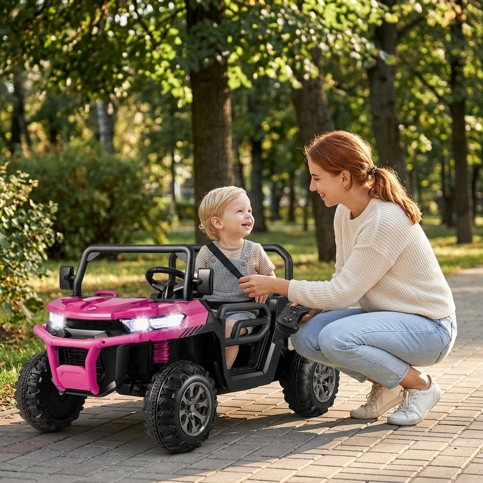 24V Kids Ride On Car One-Button Dump Bed Shovel Holder Parent Remote and Spring Suspension Ages 3-8 Pink Dump Truck