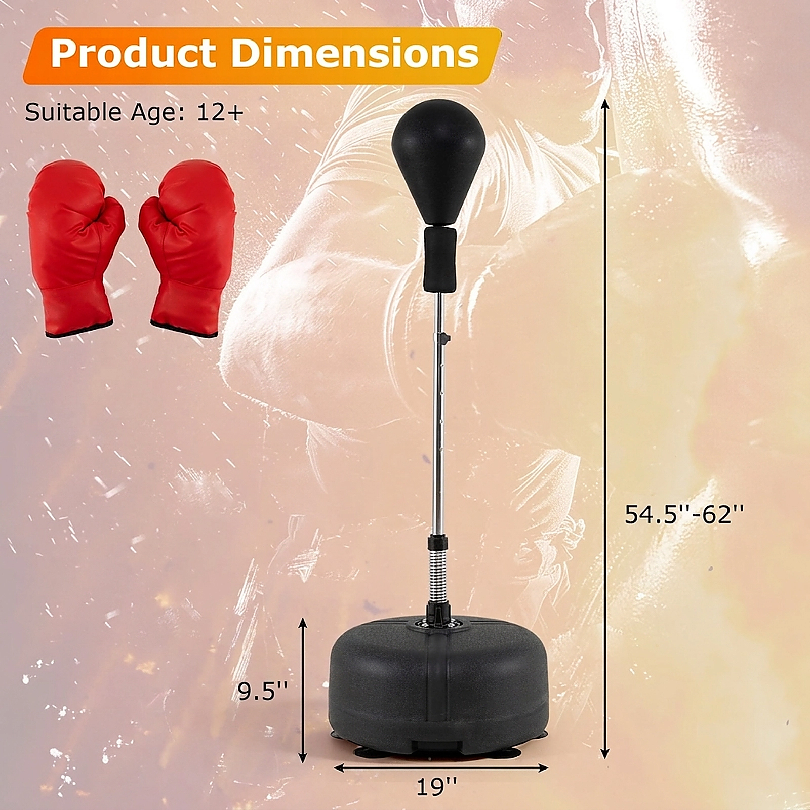 SUGIFT 54.5-in to 62-in Height Adjustable Free Standing Reflex Punching Bag with Gloves and Base