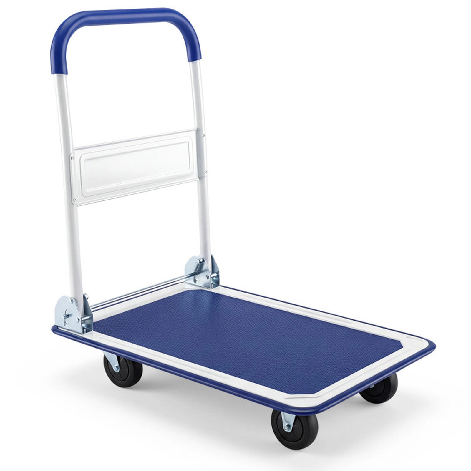SUGIFT Folding Non-Slip Platform Steel Frame Rolling Push Cart 29-in x 19-in x 33-in 330-lb Capacity 4 Wheels Blue