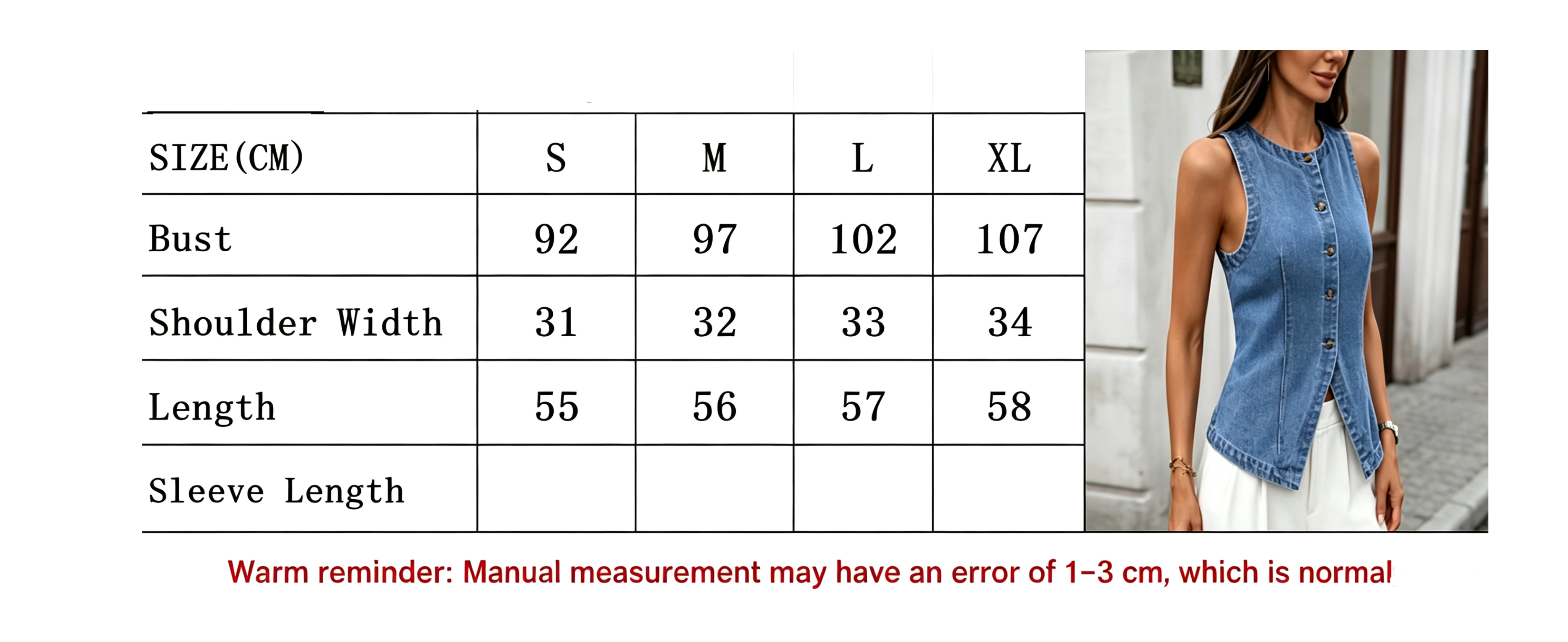 KOJOOIN Women's Button‑Down Denim Vest Round Neck Sleeveless Jean Waistcoat Split Hem Structured Top