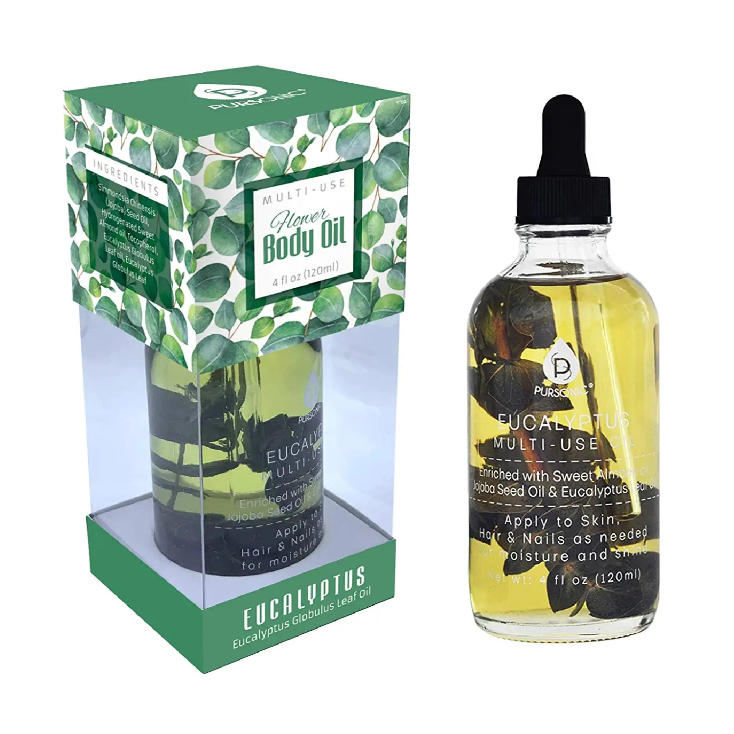 Pursonic Women's Floral Essence Multi-Use Body Oil Bundle with Lavender, Rose, Eucalyptus & Rosemary Botanical Oils for Skin, Hair & Nail Care