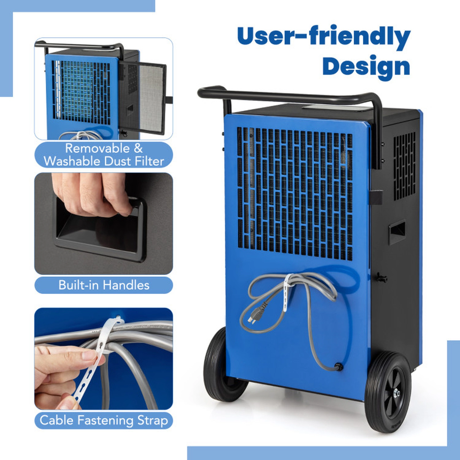 SUGIFT Blue 8000-Sq-Ft 215-Pint Commercial Dehumidifier with 24H Timer and 2 Wheels 19-in W 18-in D 34-in H
