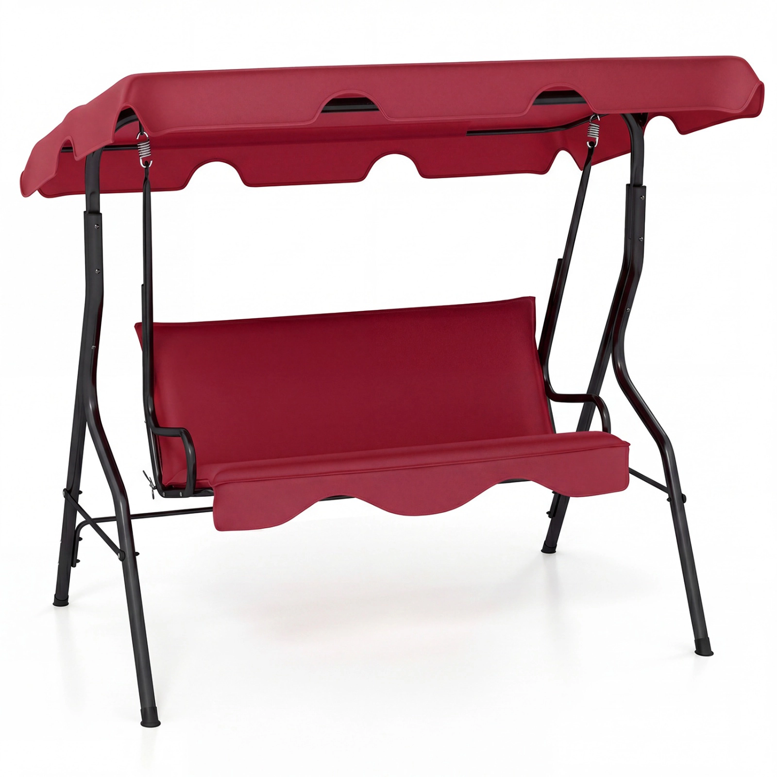 SUGIFT Red 3-Seat Outdoor Patio Swing with Canopy, Cushioned Bench and Steel Frame
