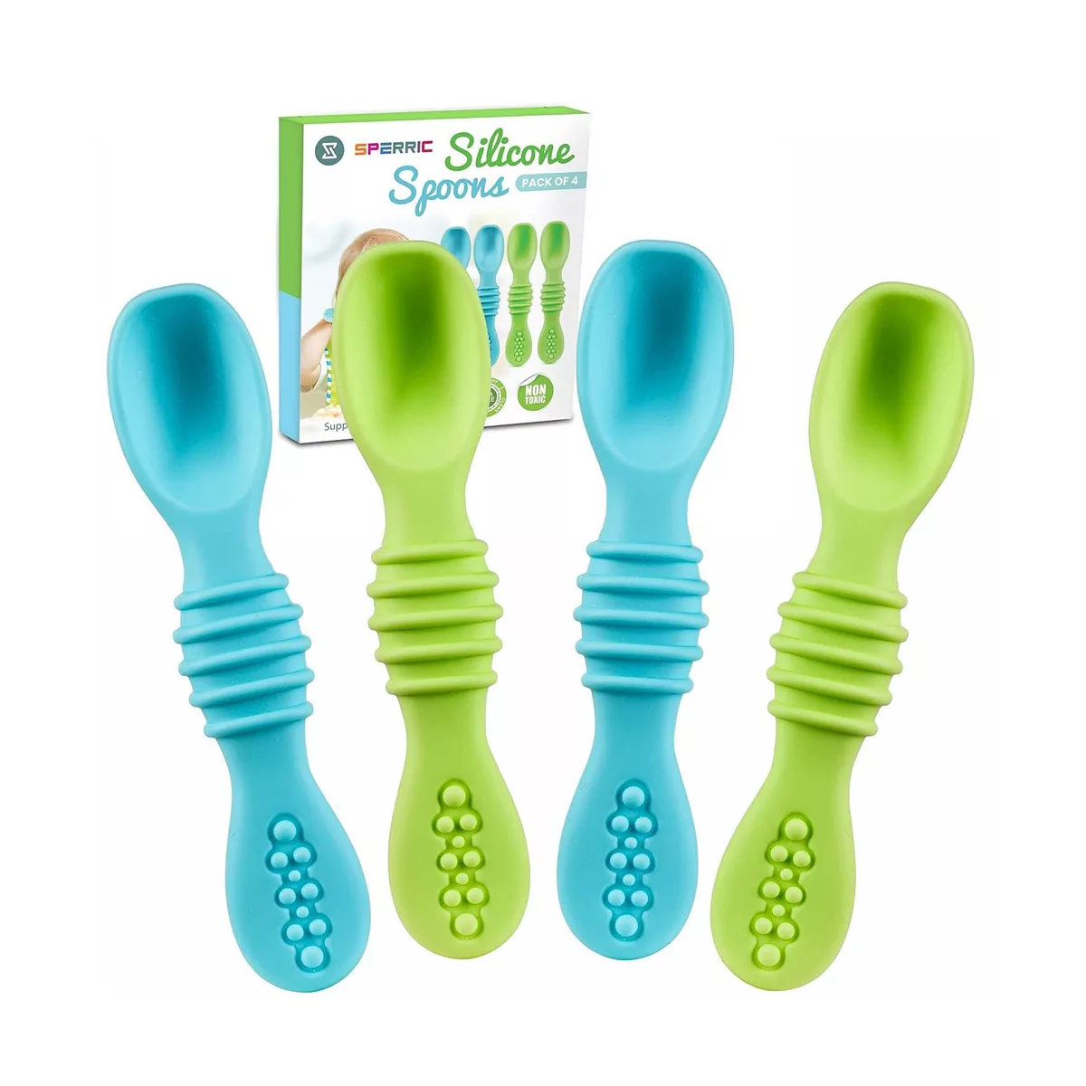 Sperric Silicone Baby Spoons for Led Weaning 4-Pack, First Stage Feeding Spoon Set Gum Friendly BPA Free