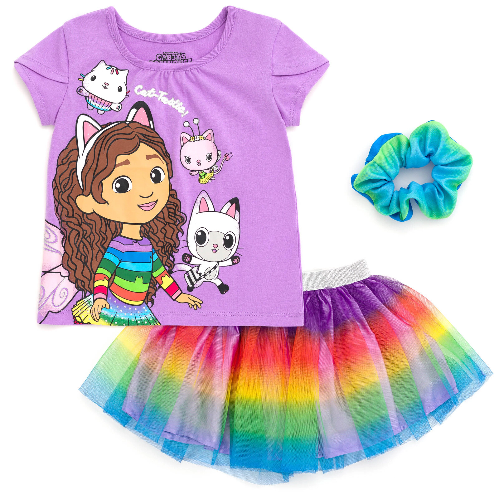 Dreamworks Gabby's Dollhouse Girls' T-Shirt and Tutu Skirt Set with Scrunchie